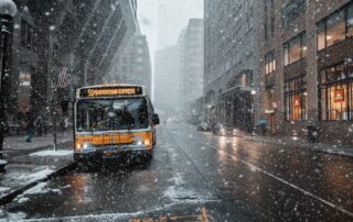 bus on snowy street