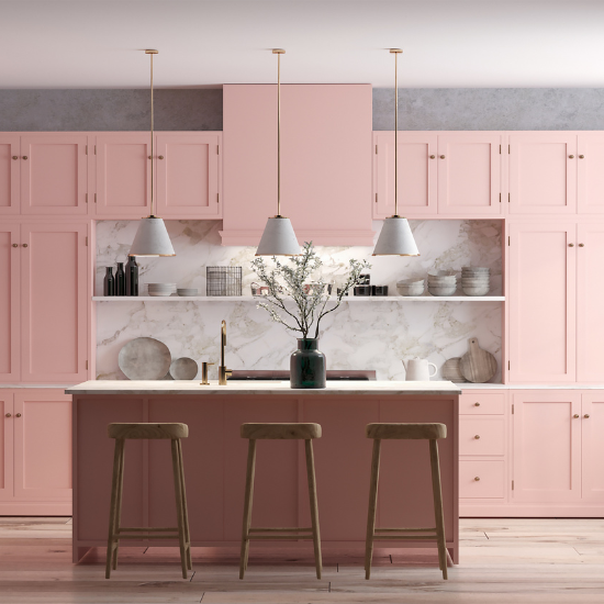 Pink Colored Kitchen Cabinet