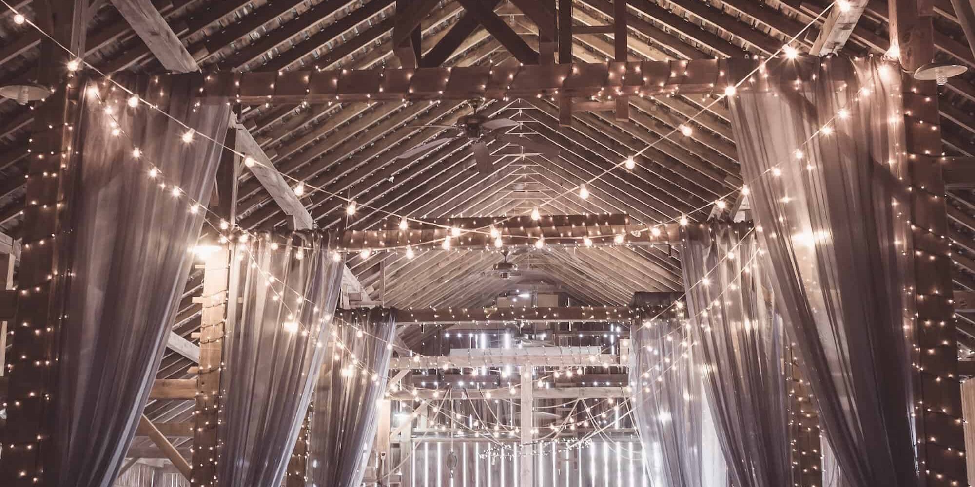 barn with string lights