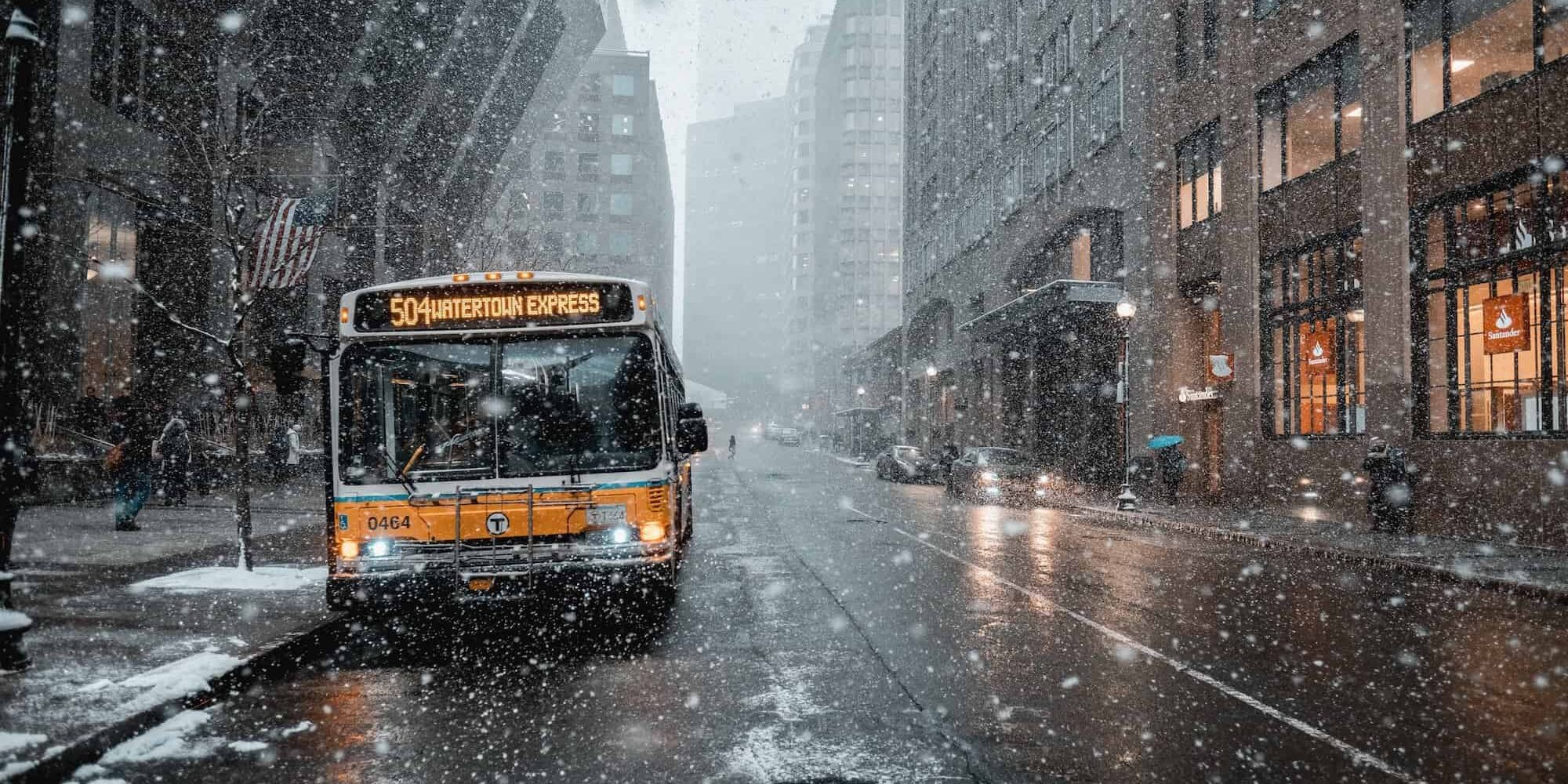 bus on snowy street